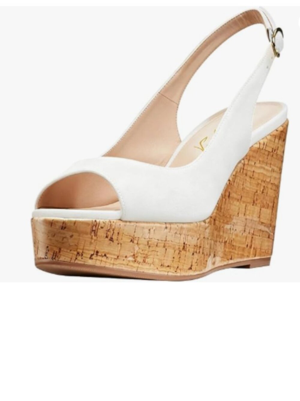 FOWT White Peep Toe Slingback Platform Wedge High Heel Buckle Open Toe Sandals